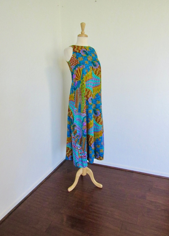 1960s Wild, Psychedelic Print, Free-Flowing, Maxi 