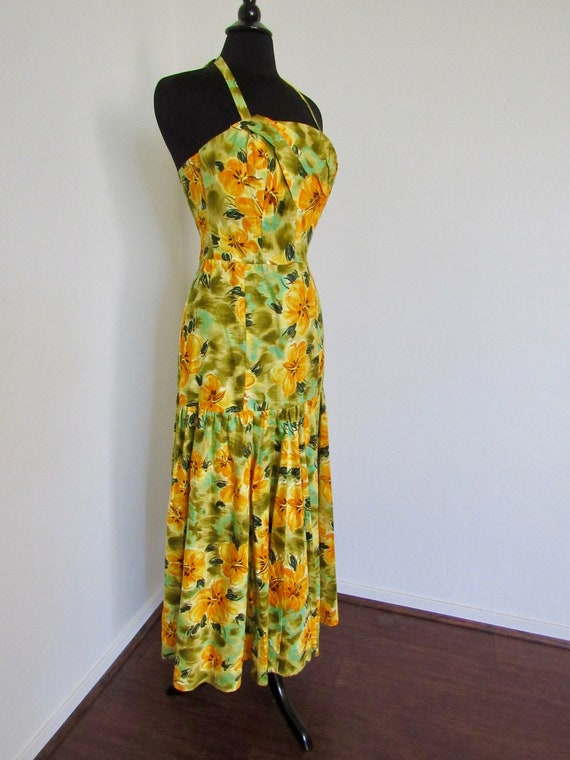 Beautiful 1960s - 70s Hawaiian Halter Maxi Dress … - image 2