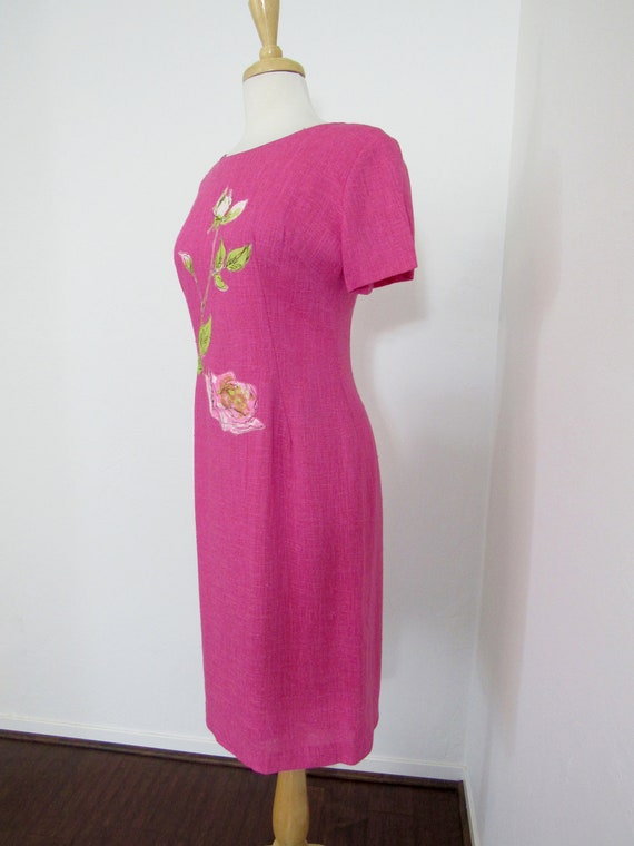 1950s - Early 1960s Hot Pink Fitted Dress with Ab… - image 4