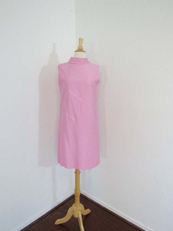 Very Mod 1960s Pink Mini Dress with Diagonal Rows 