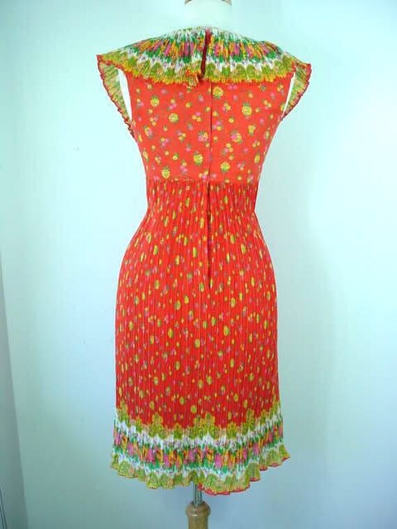 1960s Cotton Voile Dress with Plunging Neckline a… - image 4