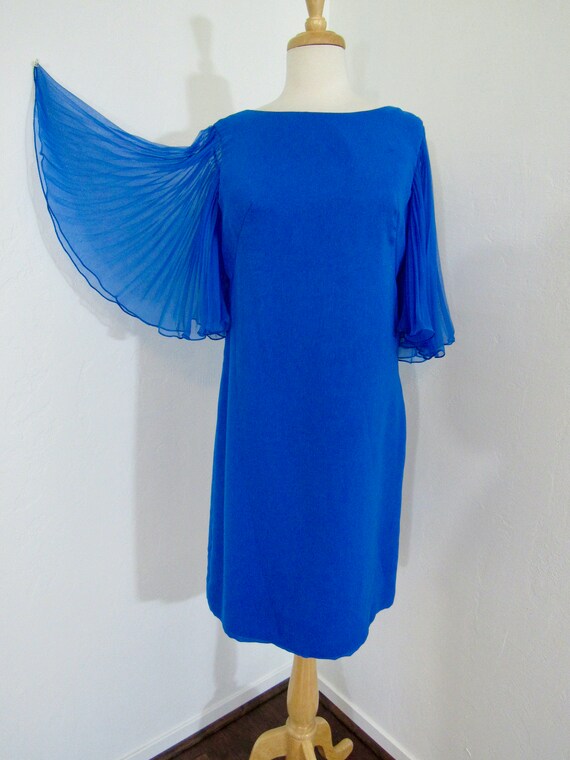 1960s Mod, Royal Blue Chiffon Dress with Sheer, Minip - Gem