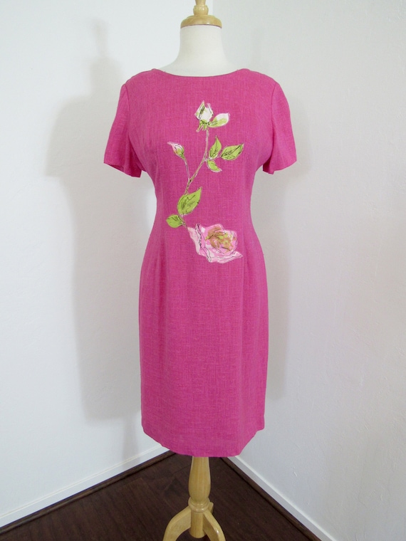 1950s - Early 1960s Hot Pink Fitted Dress with Ab… - image 2