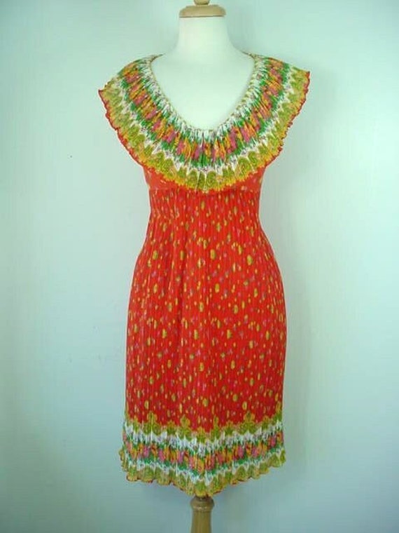 1960s Cotton Voile Dress with Plunging Neckline a… - image 1