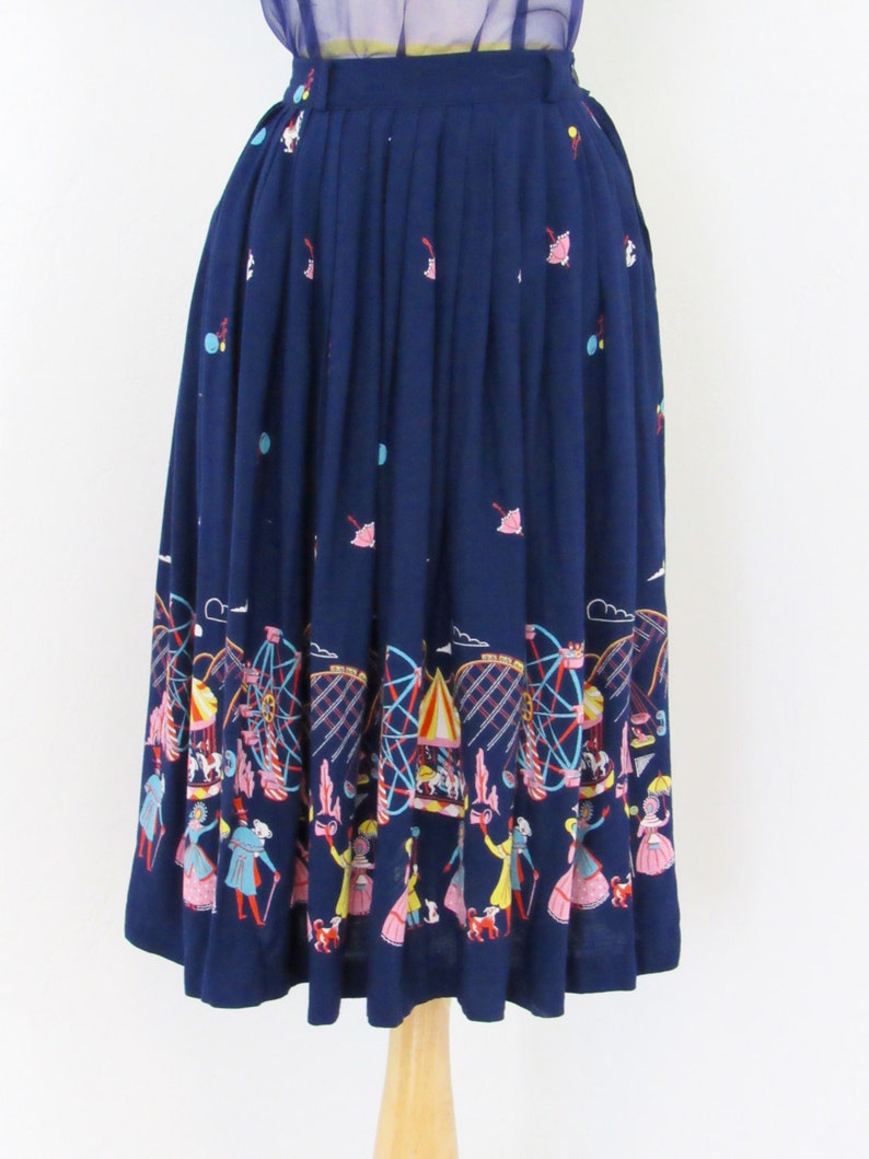 1950s Novelty Border Print Skirt Colorful Victorian Etsy