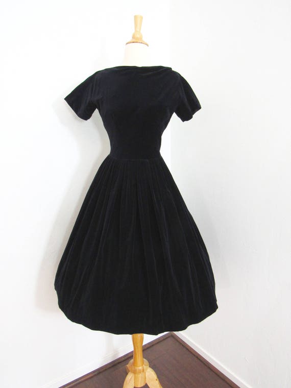 Classic 1950s Teena Paige Black Velveteen Dress --