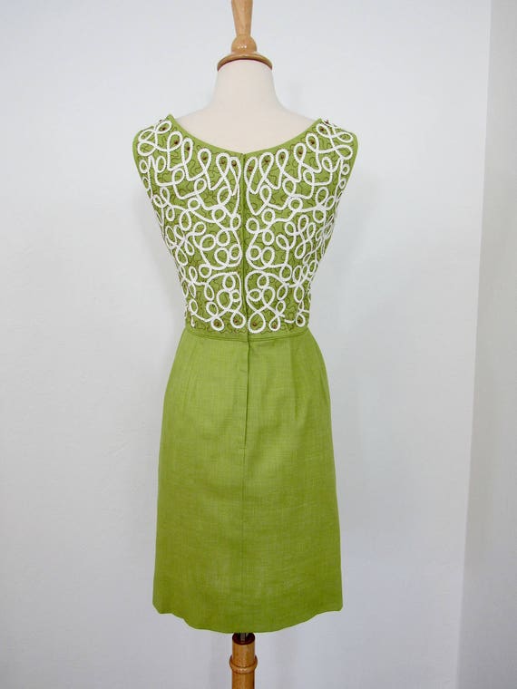 1950s - Early 1960s Green Linen Wiggle Dress with… - image 3