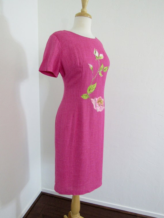 1950s - Early 1960s Hot Pink Fitted Dress with Ab… - image 3