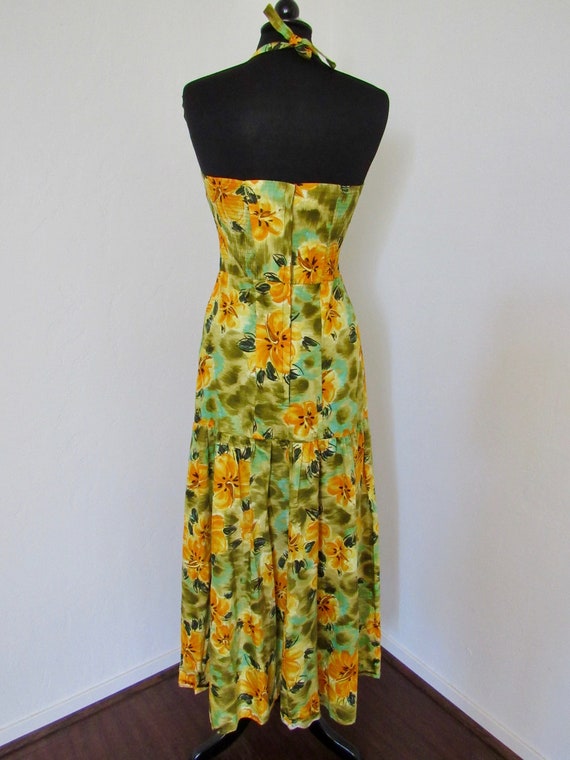 Beautiful 1960s - 70s Hawaiian Halter Maxi Dress … - image 5