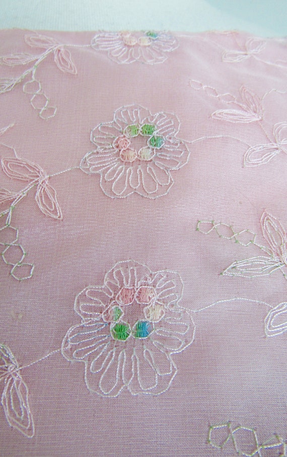 Lovely 1950s Embroidered Pink Organdy Wiggle Dres… - image 4