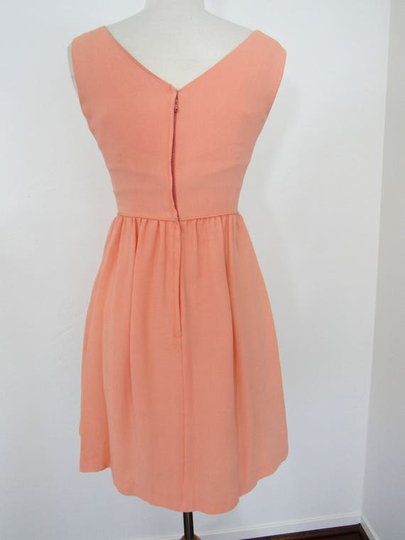 1960s Peach-colored Crepe Dress with Huge, Rhines… - image 4