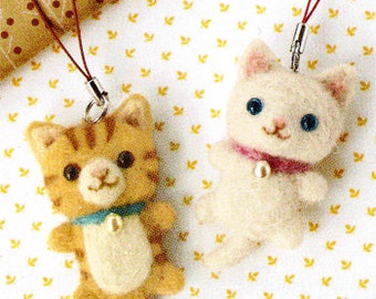 Tiger Kitten & White Kitten Phone Straps Needle Felting Kit