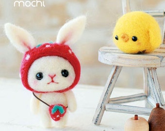 Strawberry-hat Bunny & Chick Needle Felting Kit