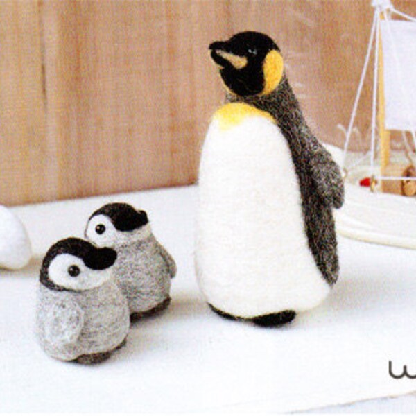 Emperor Penguin Family Needle Felting Kit - Emperor Penguin Mom, Emperor Penguin Babies