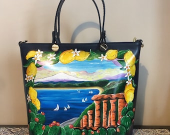 IN STOCK Free Worldwide Shipping! Sicilian Carretto Style Hand Painted White Italian Leather Mini Bag Made in Italy