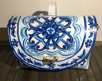 IN STOCK Free Worldwide Shipping! Sicilian Carretto Style Hand Painted White Italian Leather Mini Bag Made in Italy