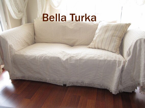 Large Sofa Throw Cover Rectangle Tassel Ivory Couch Coverlet Etsy