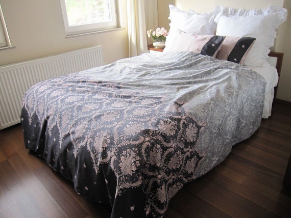 Dusty Pink Charcoal Grey Damask Print Full Queen King Duvet Etsy