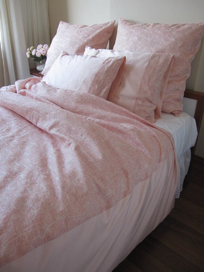 Shabby Chic Bedding Pink Linen Duvet Cover Full Queen 83x83 Etsy