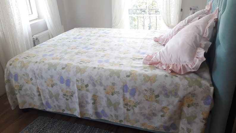 Linen Bedspread Shabby Chic Bedding Floral Butterfly Animal Etsy