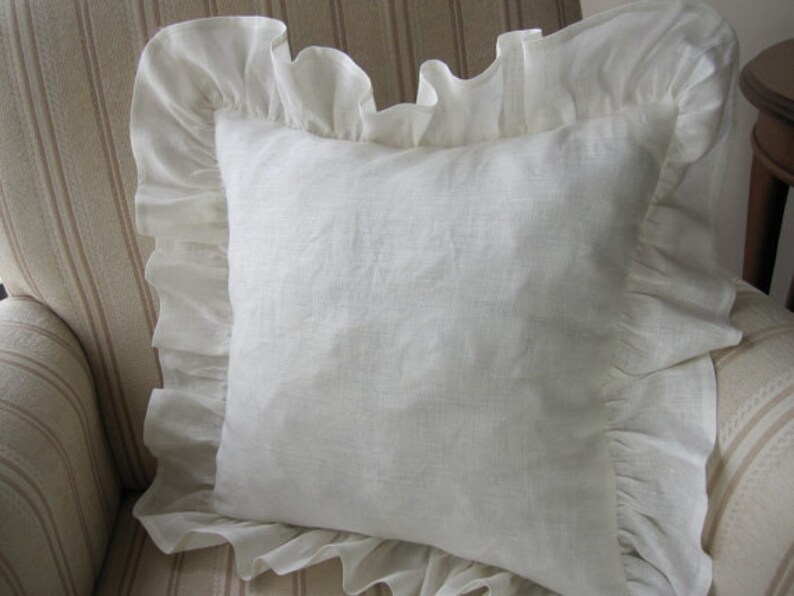 Linen Ruffle Euro Pillow Sham Ivory Pillow Sham 26x26 Etsy
