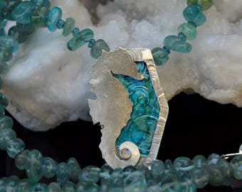 Silver Seahorse Pendant and Gemstone Necklace