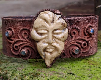 Green Man Inspired Celtic Bracelet / Handmade Copper and Labradorite Cuff Bracelet