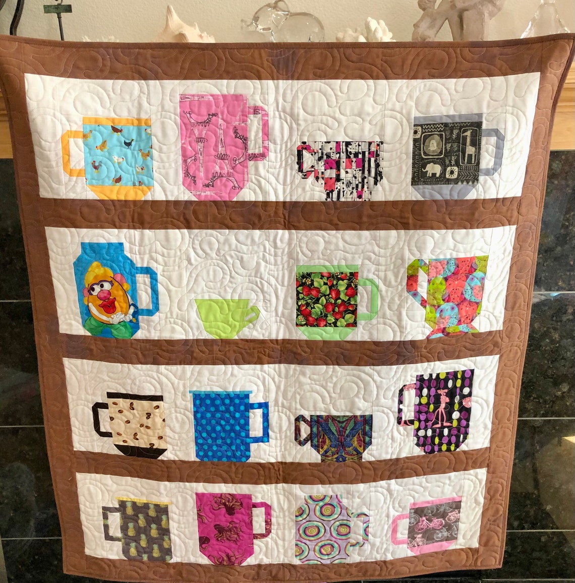Coffee Quilt 37 X 41 Coffee Cup Quilt Coffee Etsy