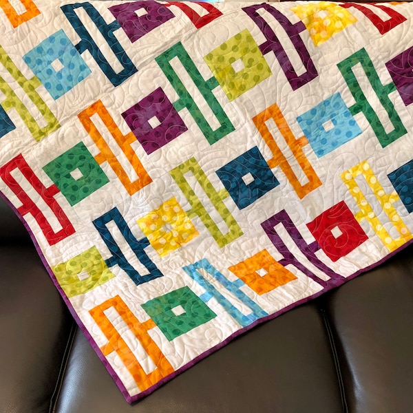 Handgemachte Regenbogen Lap Quilt 49" x 59"- Patchwork Lap Decke - Lap Quilt - Quadratisches Design Quilt - Handgemachte Quilt - Couch Quilt