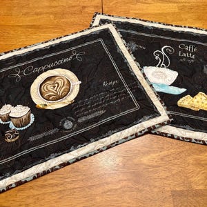Set of 2 Coffee Themed Placemats - Quilted Coffee Placemats - Coffee Placemats - Snack Mats