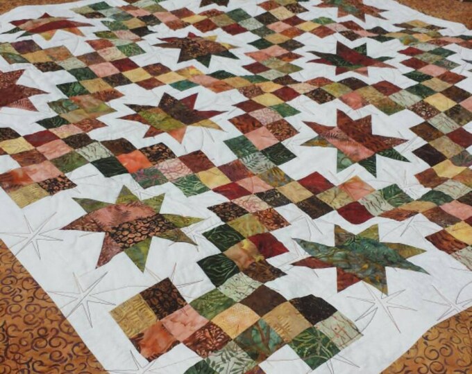 Batik Star Lap Quilt - Wall Hanging Quilt - Autumn Quilt - Traditional ...