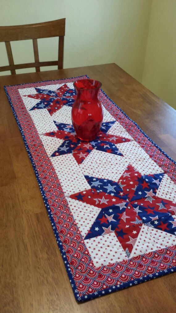 Patriotic Table Runner Red White and blue Table Runner Etsy