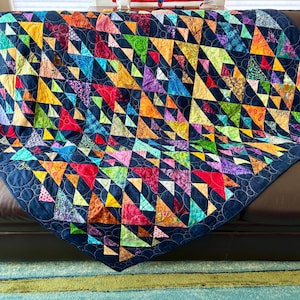 Handmade Batik Lap Quilt - Triangle Quilt - Scrappy Batik Quilt - Lap Quilt - Patchwork Quilt