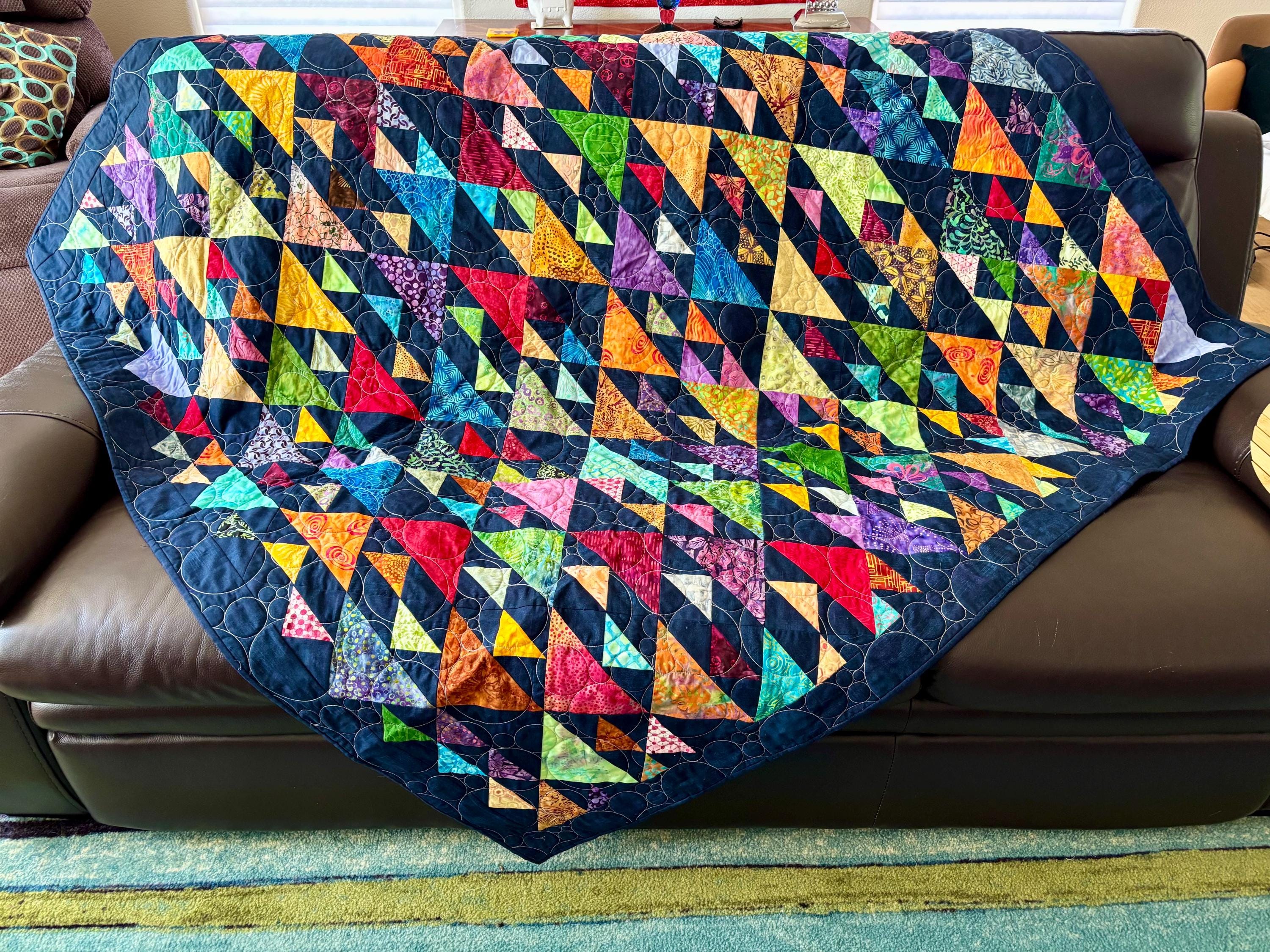 Handmade Batik Triangle Lap Quilt: Scrappy Patchwork Design - Etsy