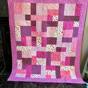 Edredón rosa para bebé hecho a mano de 107 x 130 cm - Manta para bebé hecha a mano - Edredón rosa para bebé - Edredón patchwork para bebé