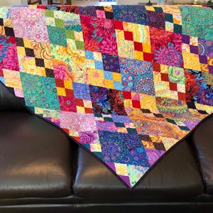 Diamonds Lap Quilt 48" x 66" - Kaffe Fassett Handmade Quilt - Harlequin Quilt - Couch Quilt - Handmade Floral Quilt