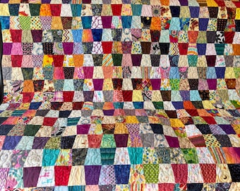 Scrappy Tumbler Quilt (59" x 68") - Colorful Handmade Lap Quilt