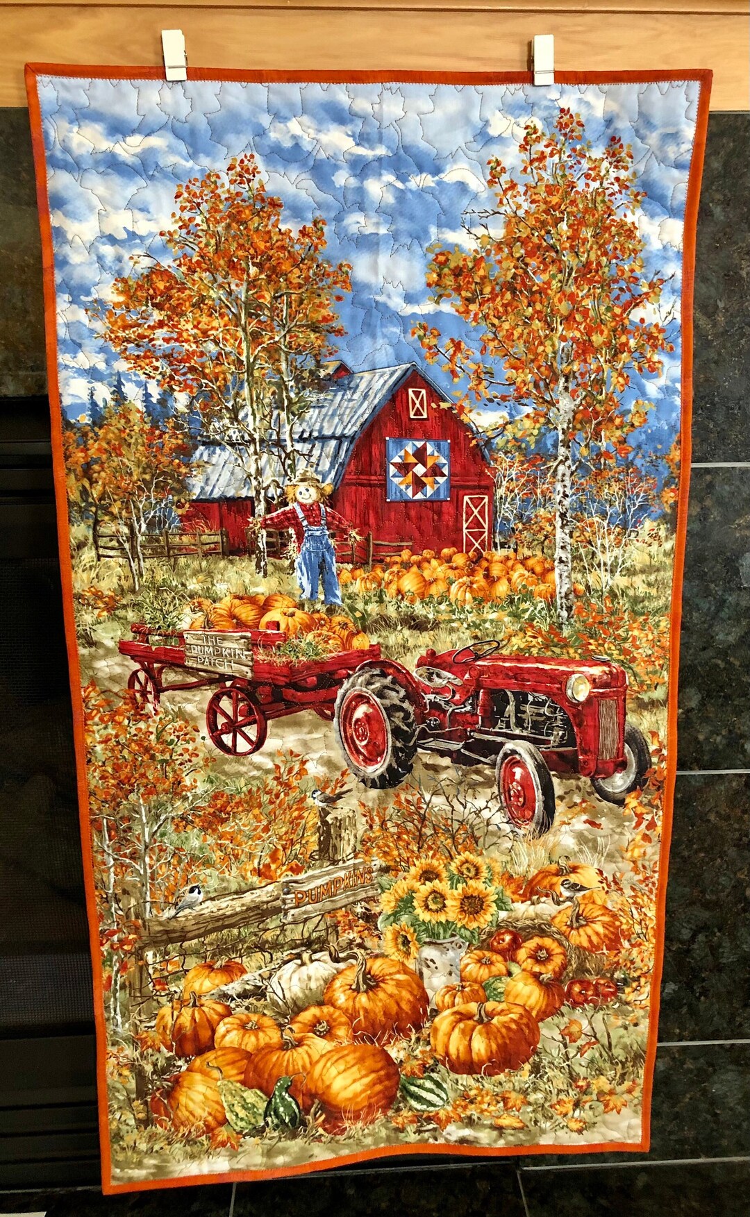 Autumn Wall Hanging Quilt 22 X 41 Quilted Fall Farm Scene Etsy