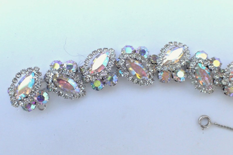WEISS Bracelet Brooch earring set aurora borealis clear rhinestones AB047