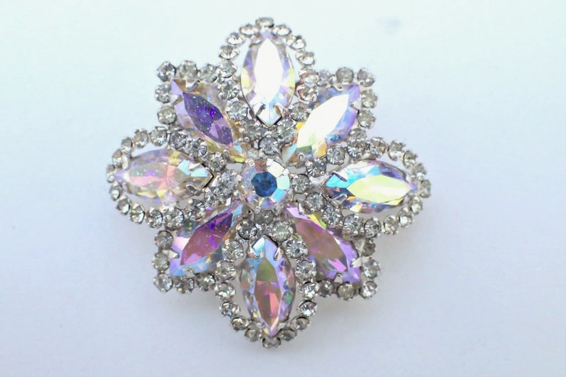 WEISS Bracelet Brooch earring set aurora borealis clear rhinestones AB047