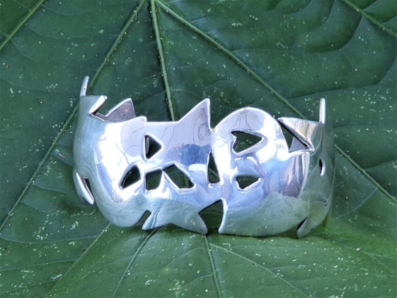 Sterling Silver Hearts and Stars Vintage Jane Mason Santa Fe Cuff Bracelet