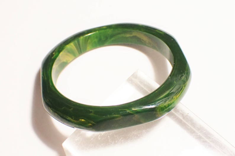 Bakelite Square Spinach Green Bangle Bracelet
