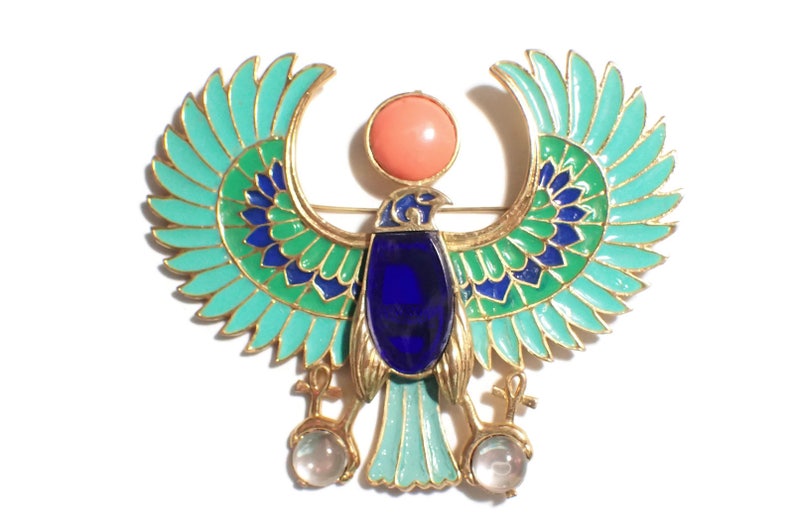 Vintage Brooch Pendant Egyptian Revival Hattie Carnegie Huge Brooch Figural Bird Horus Falcon