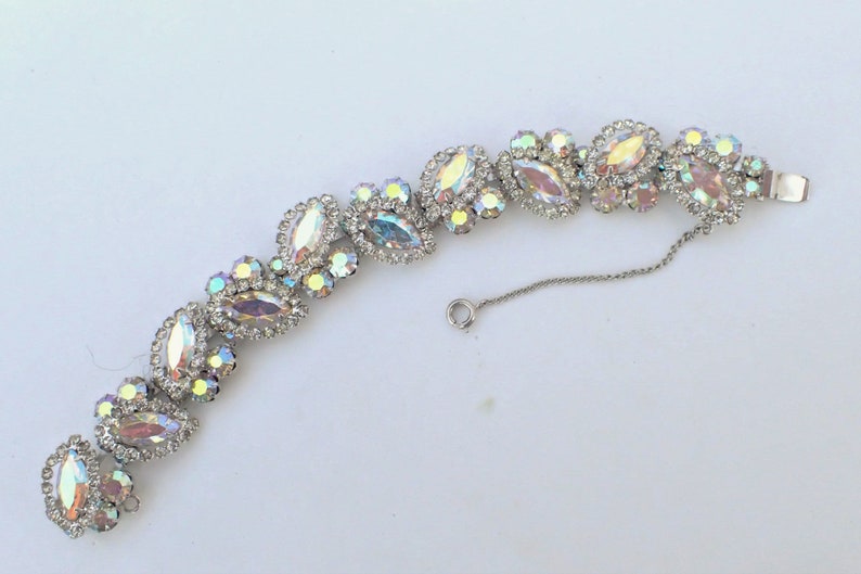 WEISS Bracelet Brooch earring set aurora borealis clear rhinestones AB047