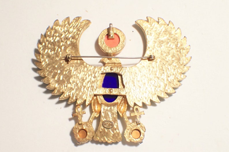 Vintage Brooch Pendant Egyptian Revival Hattie Carnegie Huge Brooch Figural Bird Horus Falcon