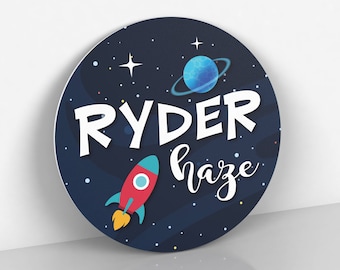 Personalized Outer Space Name Sign: Rocket Ship Nursery Decor