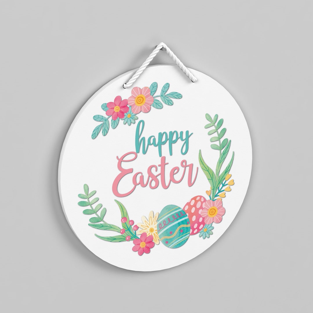 Happy Easter Front Door Sign, Easter Door Hanger, Easter Decor, Happy