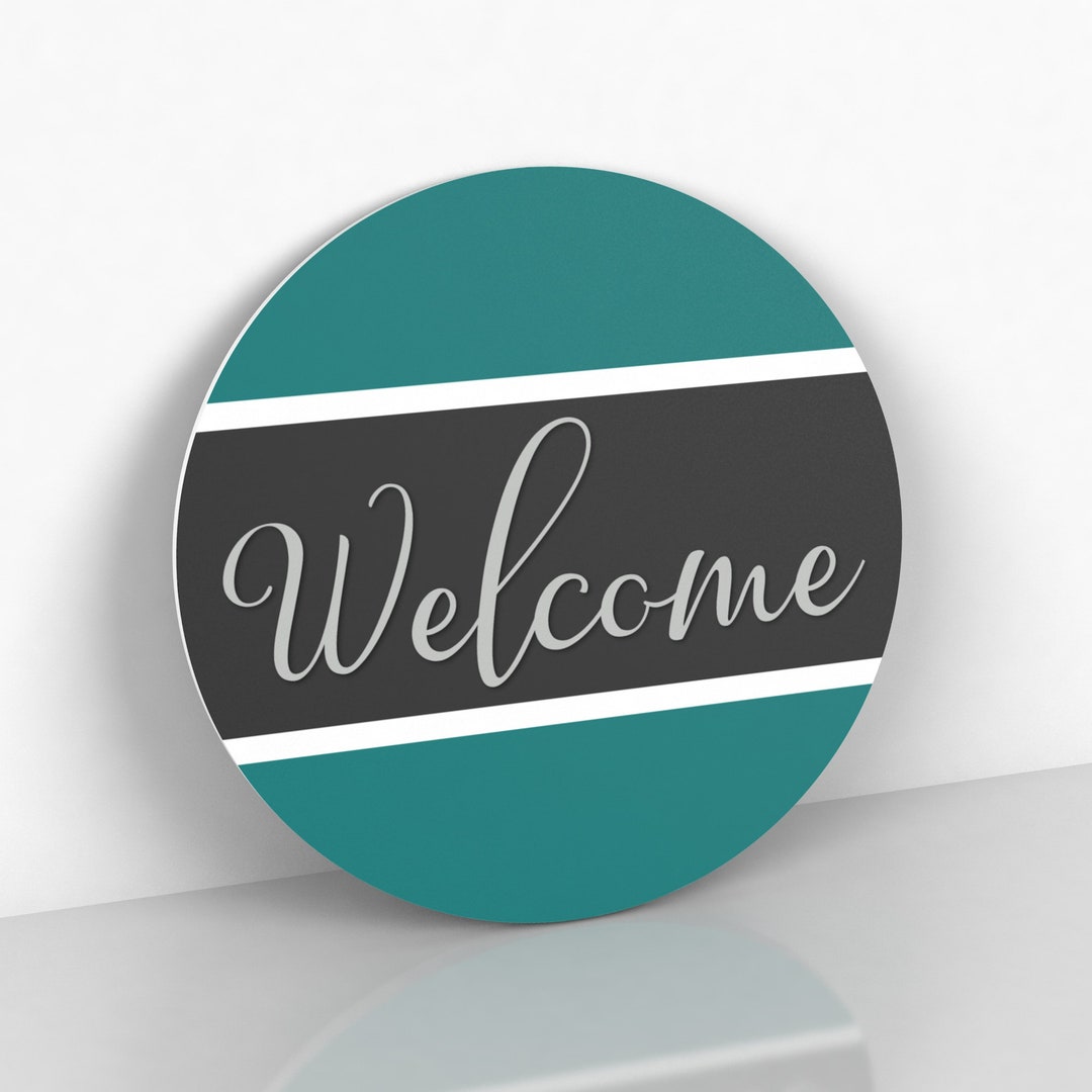 Round Welcome Sign: Modern Teal Door Decor (16 Inch) - Etsy