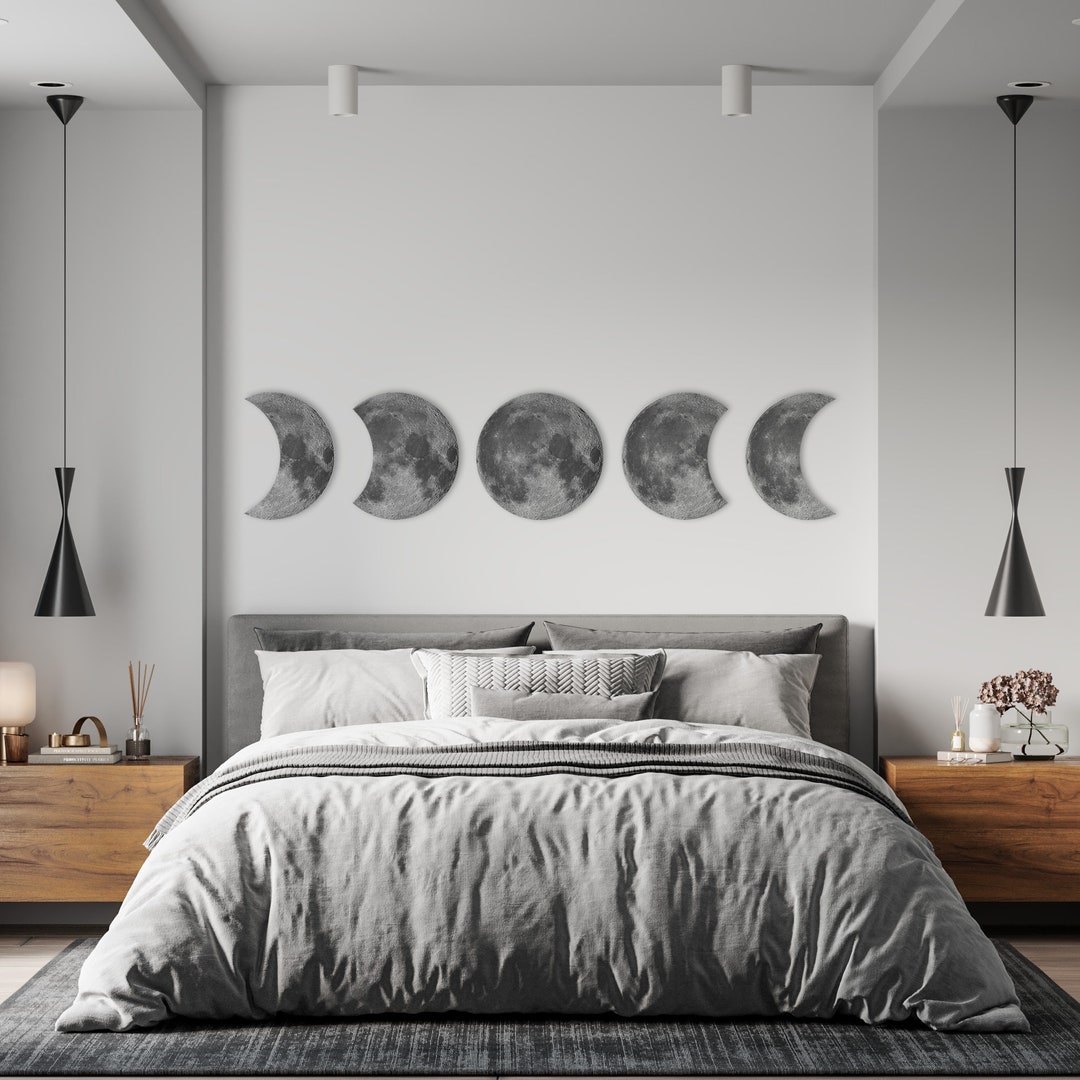 Celestial Moon Phases Wall Art Set of 5 Lunar Cycle Art for Bedroom ...