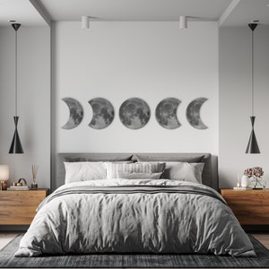 Celestial Moon Phases Wall Art Set of 5 Lunar Cycle Art for Bedroom, Home & Space-Themed Decor